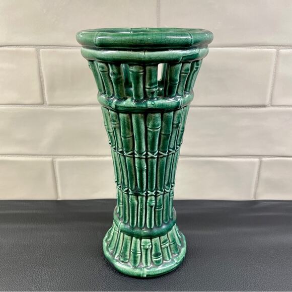 Ceramic Crackle Glaze Green Bamboo Majolica Vase